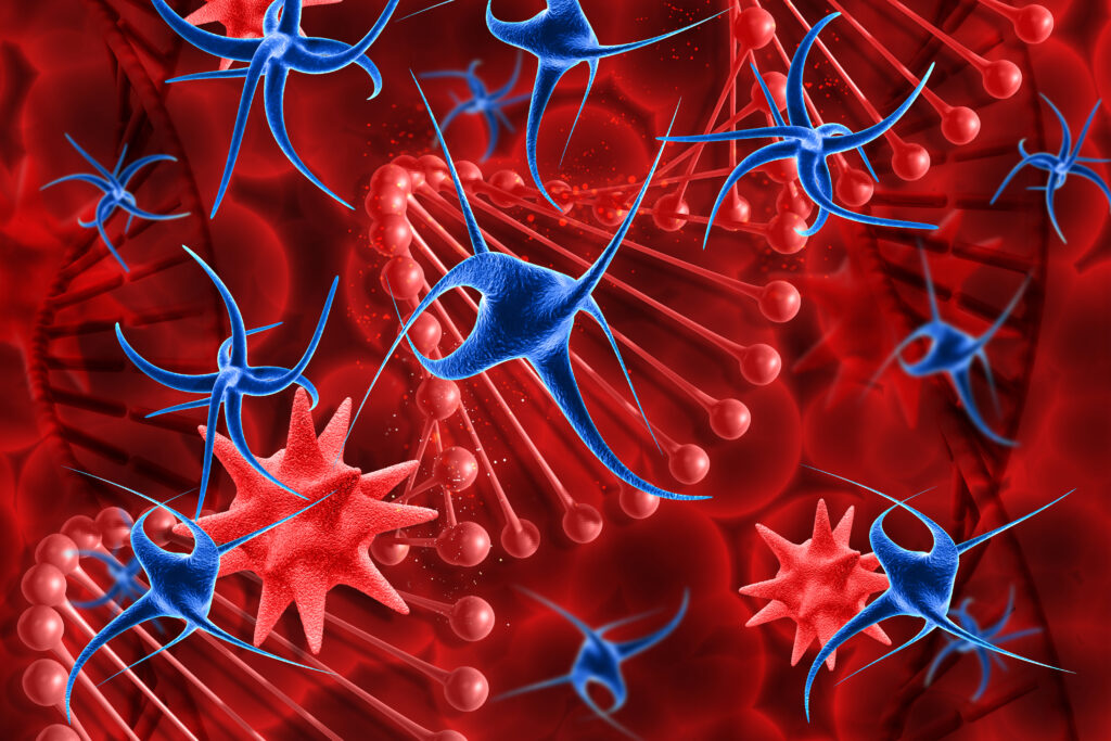 3d medical background with virus cells and dna strands